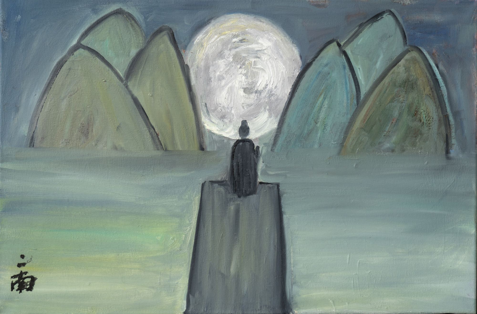 Oil painting of a seated Buddha by Ernan
