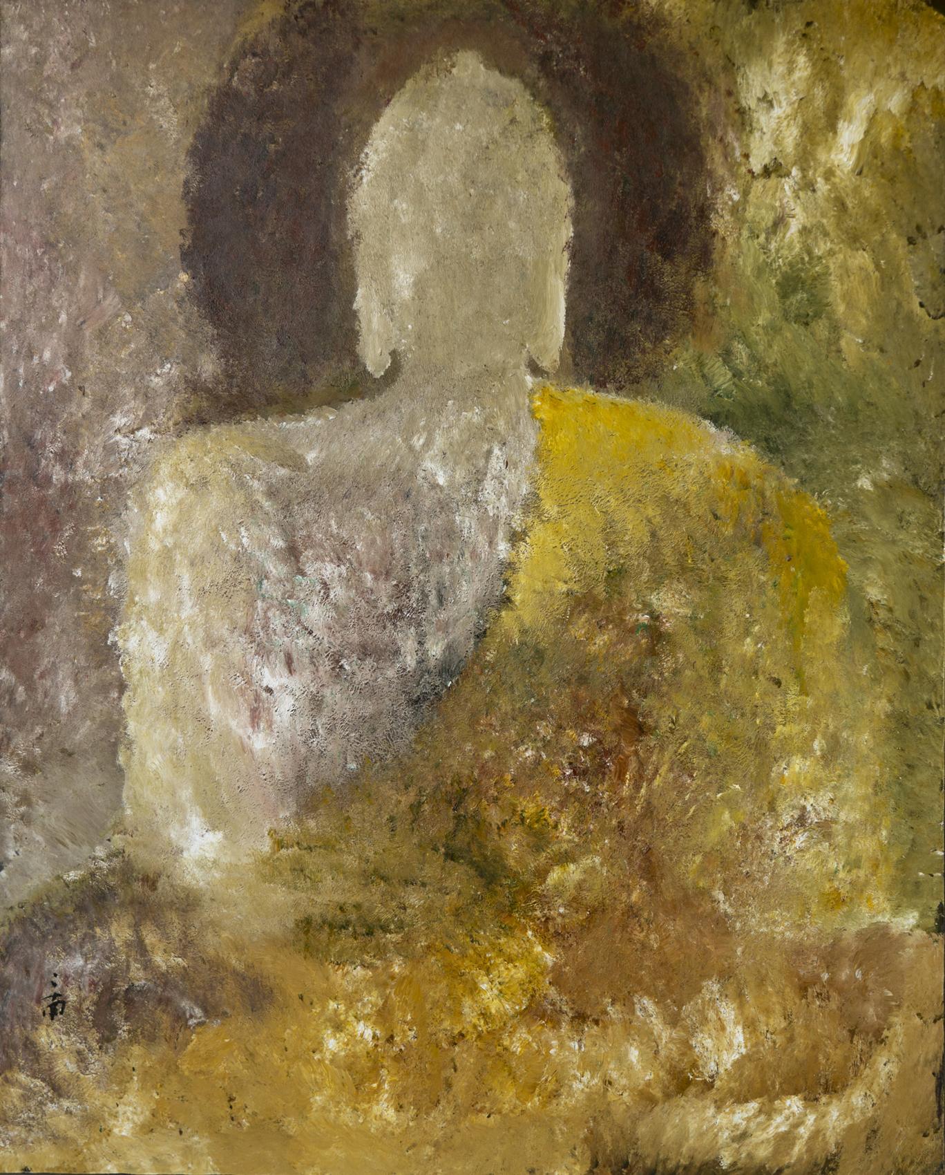 Oil painting of a seated Buddha by Ernan