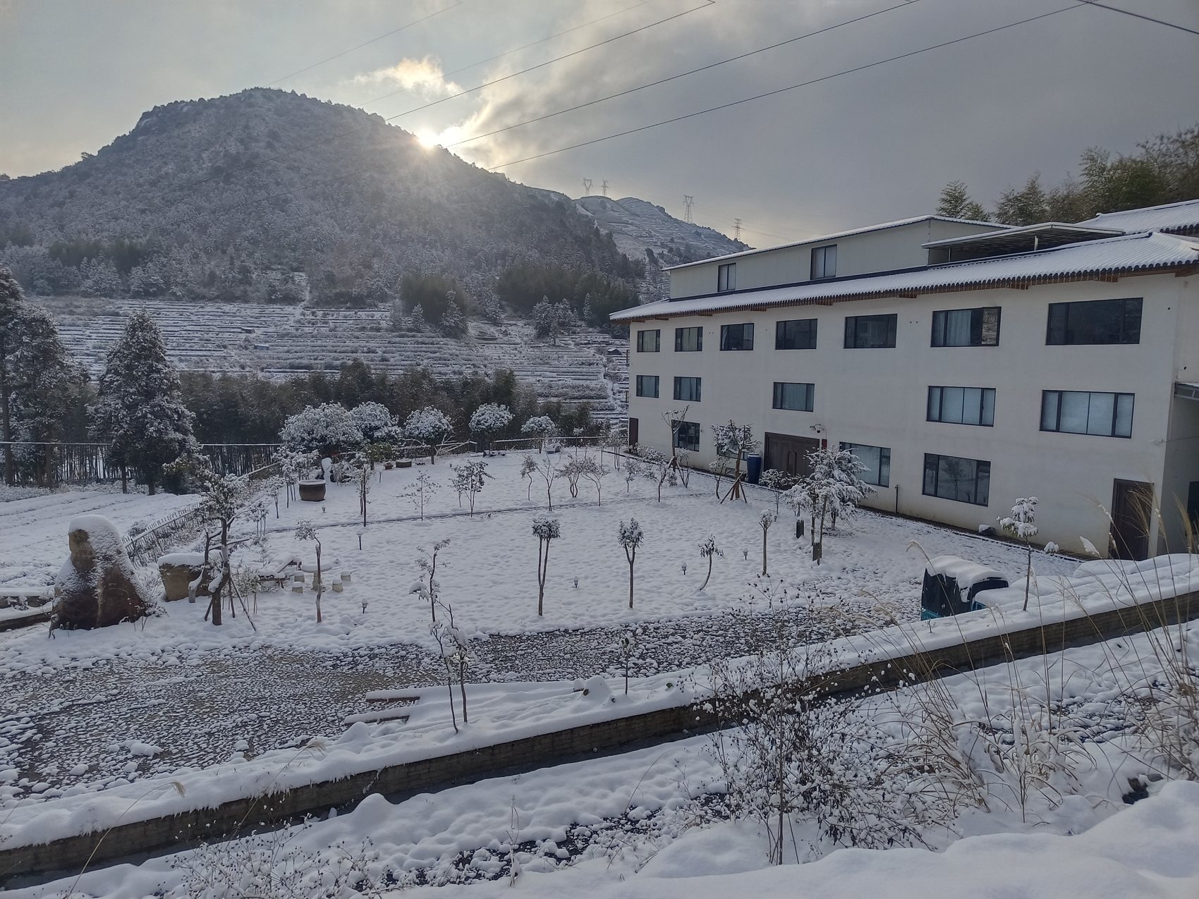 The retreat courtyard under snow