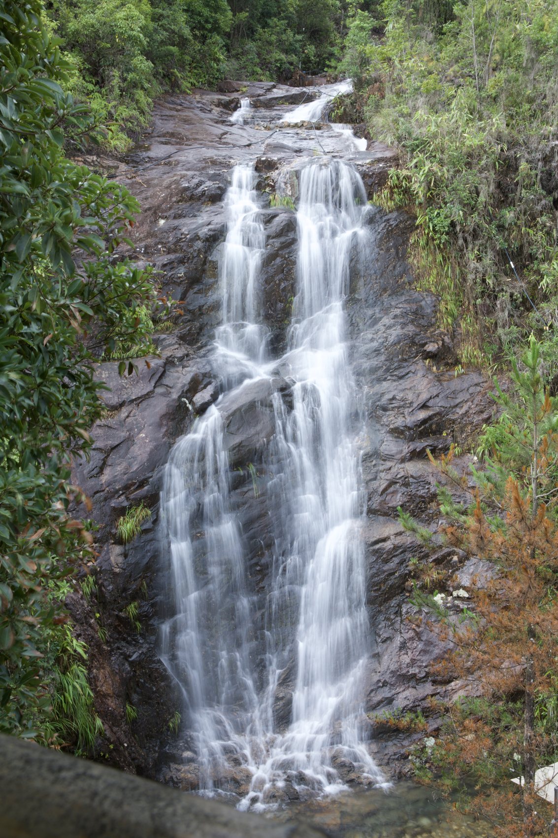 The waterfall below the temple mountain