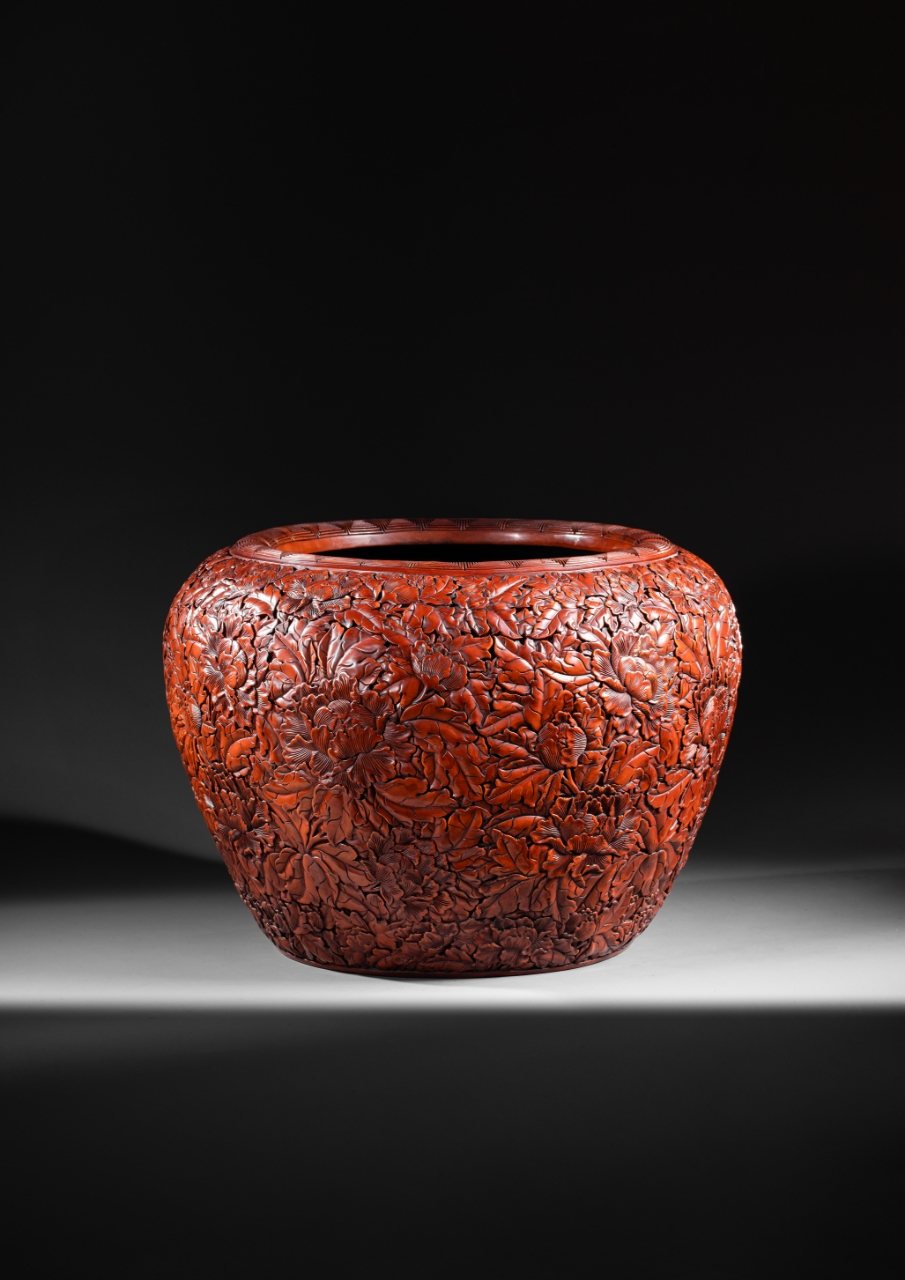 Carved red lacquer basin